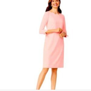 Talbot Womens Shift Dress Pink Tie Sleeve Scalloped Crepe Petite 4 New